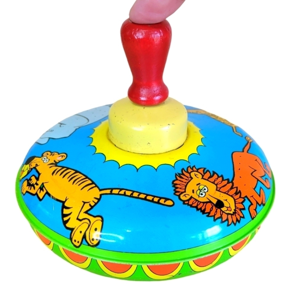 Vintage Spinning Top Ohio Art Circus Animals Lithography Made in USA